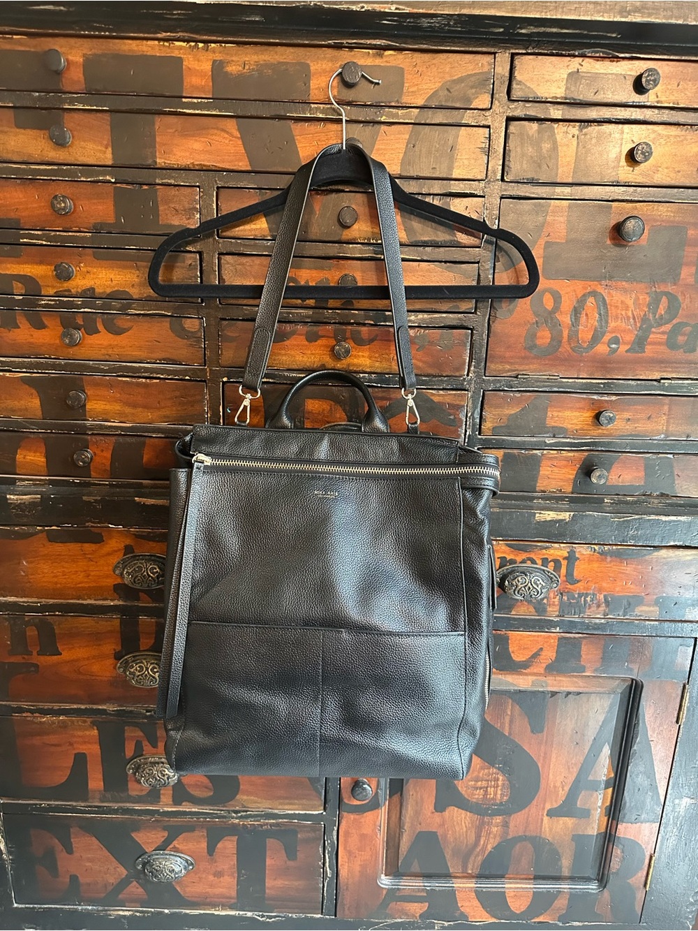 Mina Baie Black Leather Tote/Backpack Baby Bag